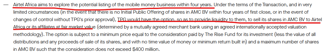 Airtel Money IPO agreement with TPG
